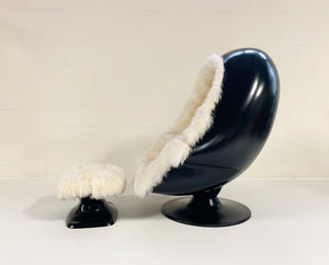 1970s Lee West Alpha Egg Chair and Ottoman in New Zealand Sheepskin