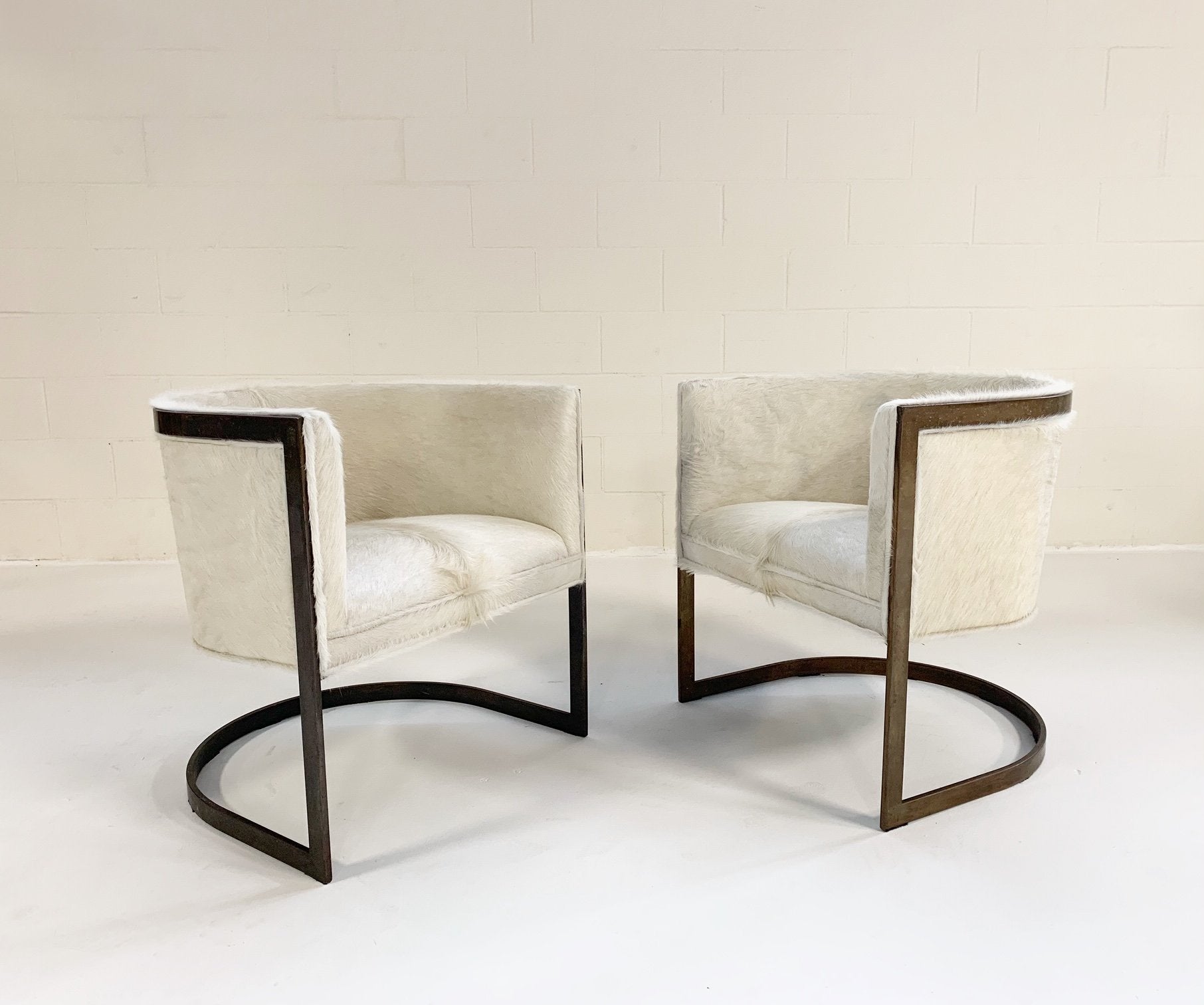 Brass Cantilever Chairs in Brazilian Cowhide