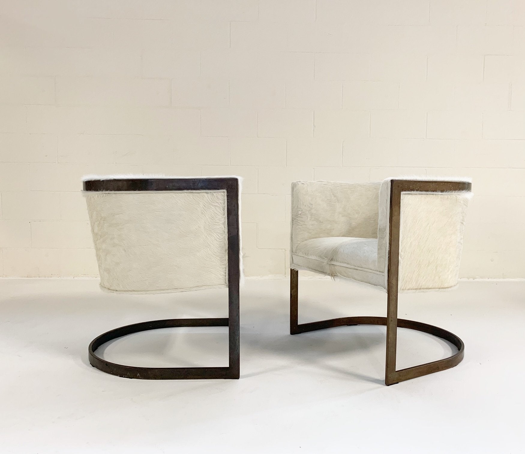 Brass Cantilever Chairs in Brazilian Cowhide