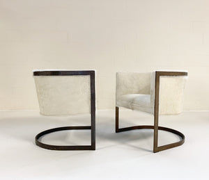 Brass Cantilever Chairs in Brazilian Cowhide