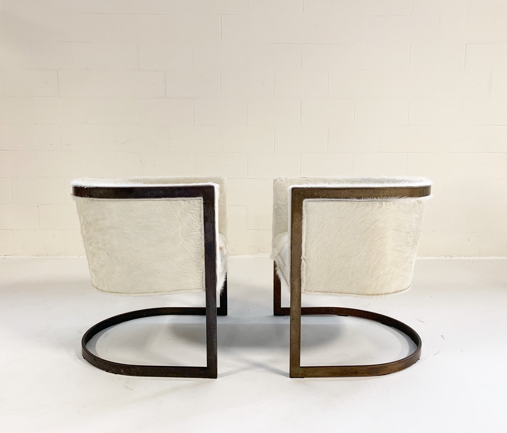 Brass Cantilever Chairs in Brazilian Cowhide