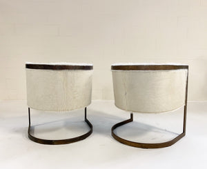 Brass Cantilever Chairs in Brazilian Cowhide