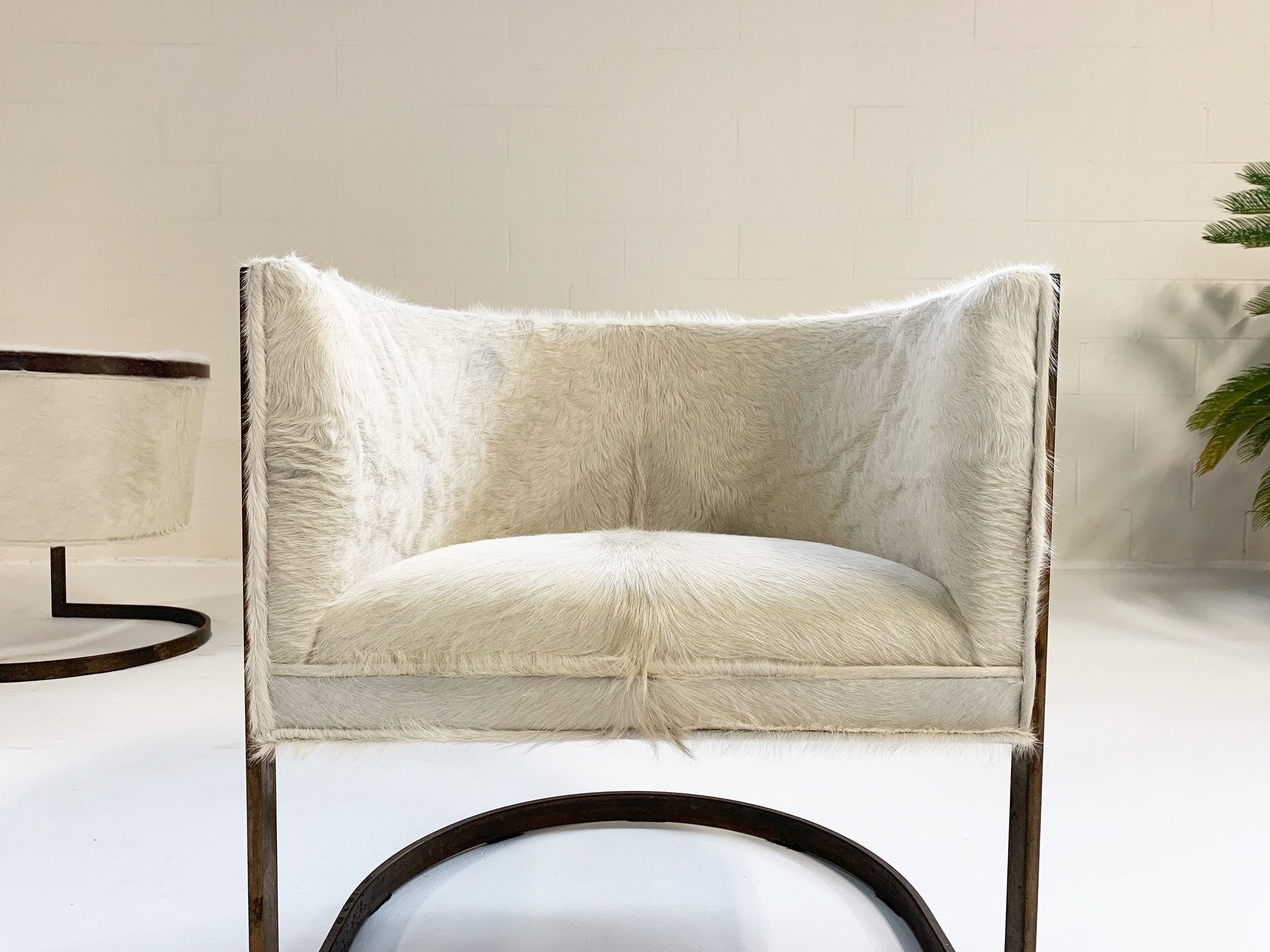 Brass Cantilever Chairs in Brazilian Cowhide