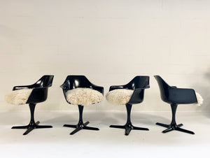 Burke Inc Tulip Style Armchairs with California Sheepskin Cushions - Set of 4
