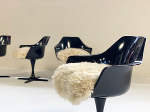 Burke Inc Tulip Style Armchairs with California Sheepskin Cushions - Set of 4