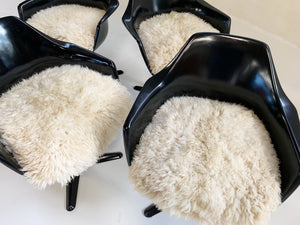 Burke Inc Tulip Style Armchairs with California Sheepskin Cushions - Set of 4