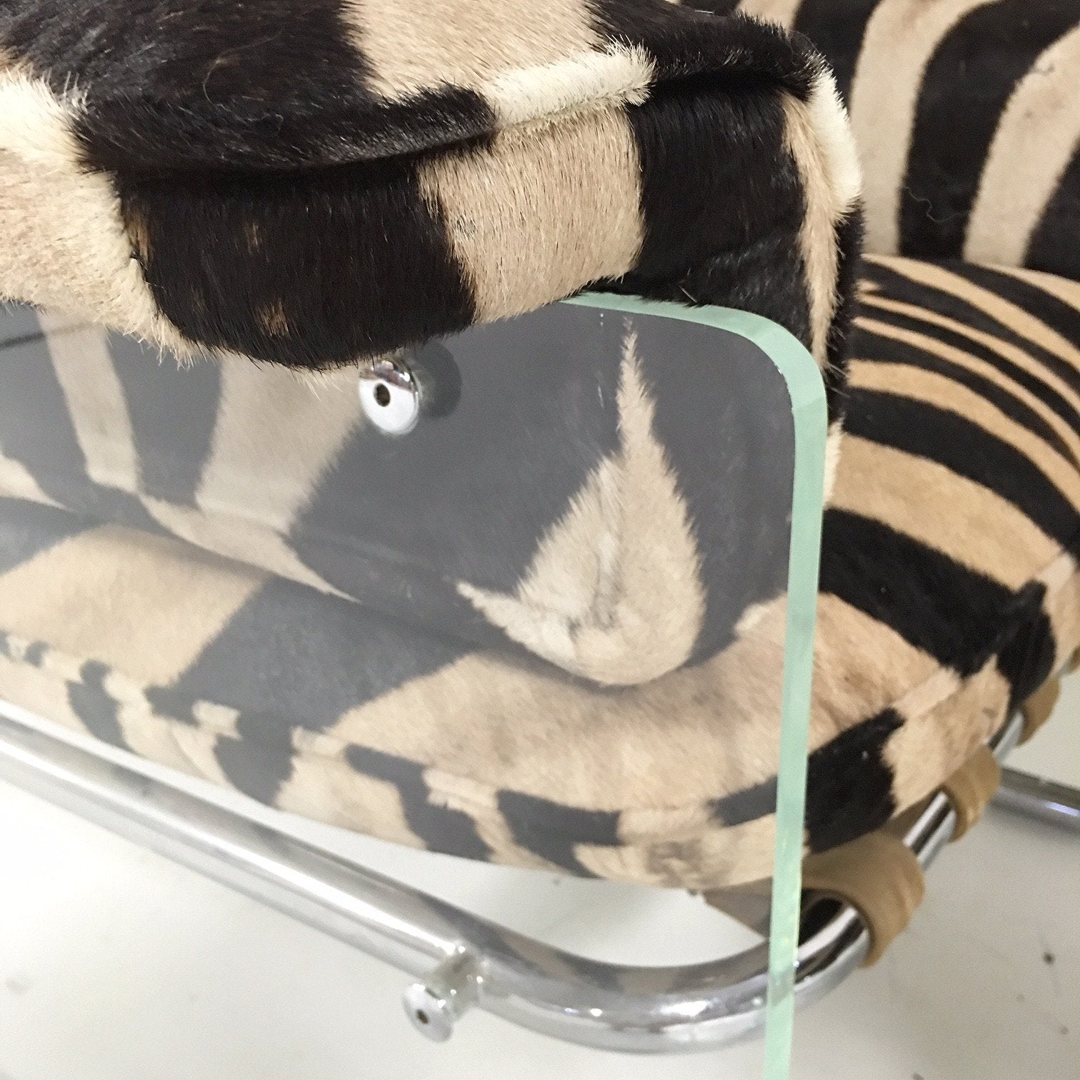 Pace Collection Argenta Lucite and Chrome Lounge Chair and Ottoman in Zebra Hide