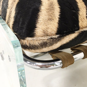 Pace Collection Argenta Lucite and Chrome Lounge Chair and Ottoman in Zebra Hide