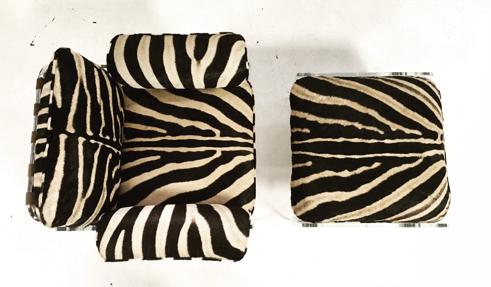 Pace Collection Argenta Lucite and Chrome Lounge Chair and Ottoman in Zebra Hide