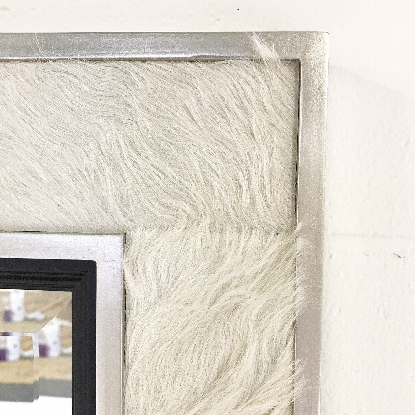 Beveled Mirror in Ivory Cowhide Patchwork and Silver Finish Frame 36x48"