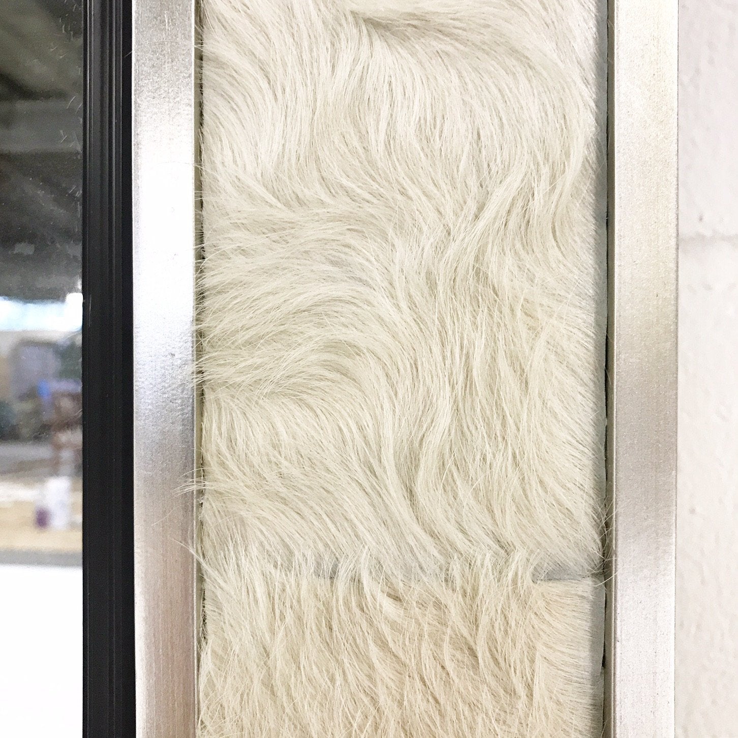 Beveled Mirror in Ivory Cowhide Patchwork and Silver Finish Frame 36x48"