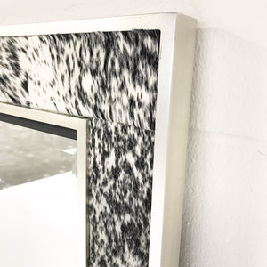 Beveled Mirror in Speckled Cowhide Patchwork and Silver Finish Frame 36x48"
