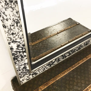 Beveled Mirror in Speckled Cowhide Patchwork and Silver Finish Frame 36x48"