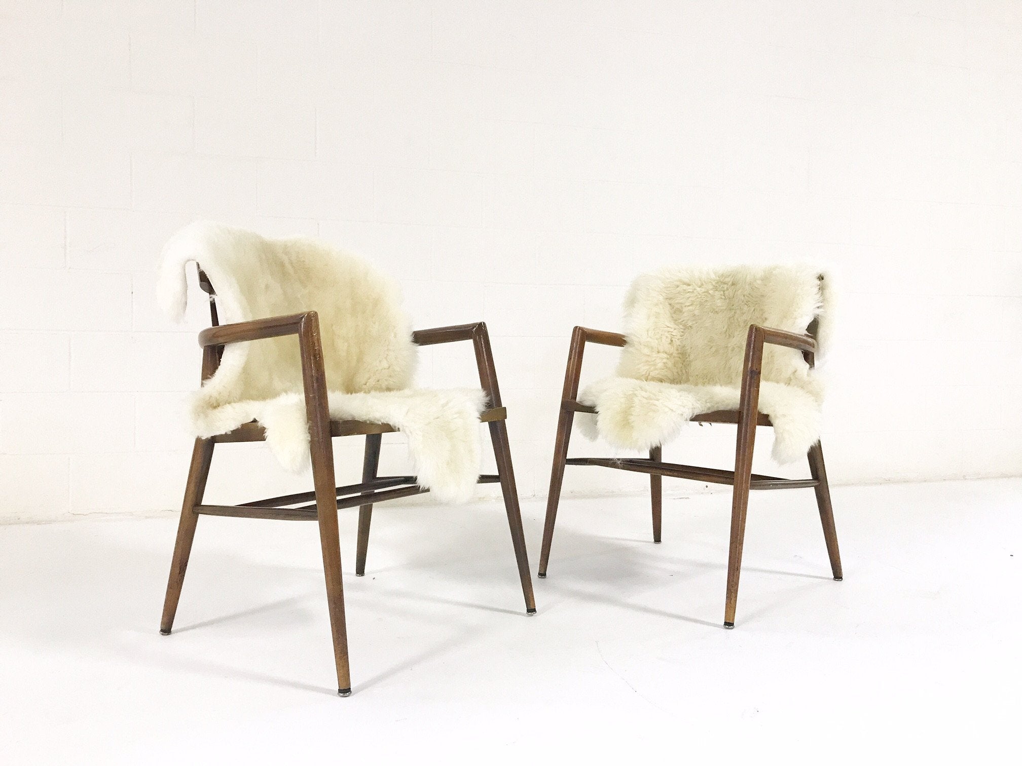 Paul McCobb Captain Chairs with Brazilian Sheepskins
