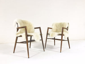 Paul McCobb Captain Chairs with Brazilian Sheepskins