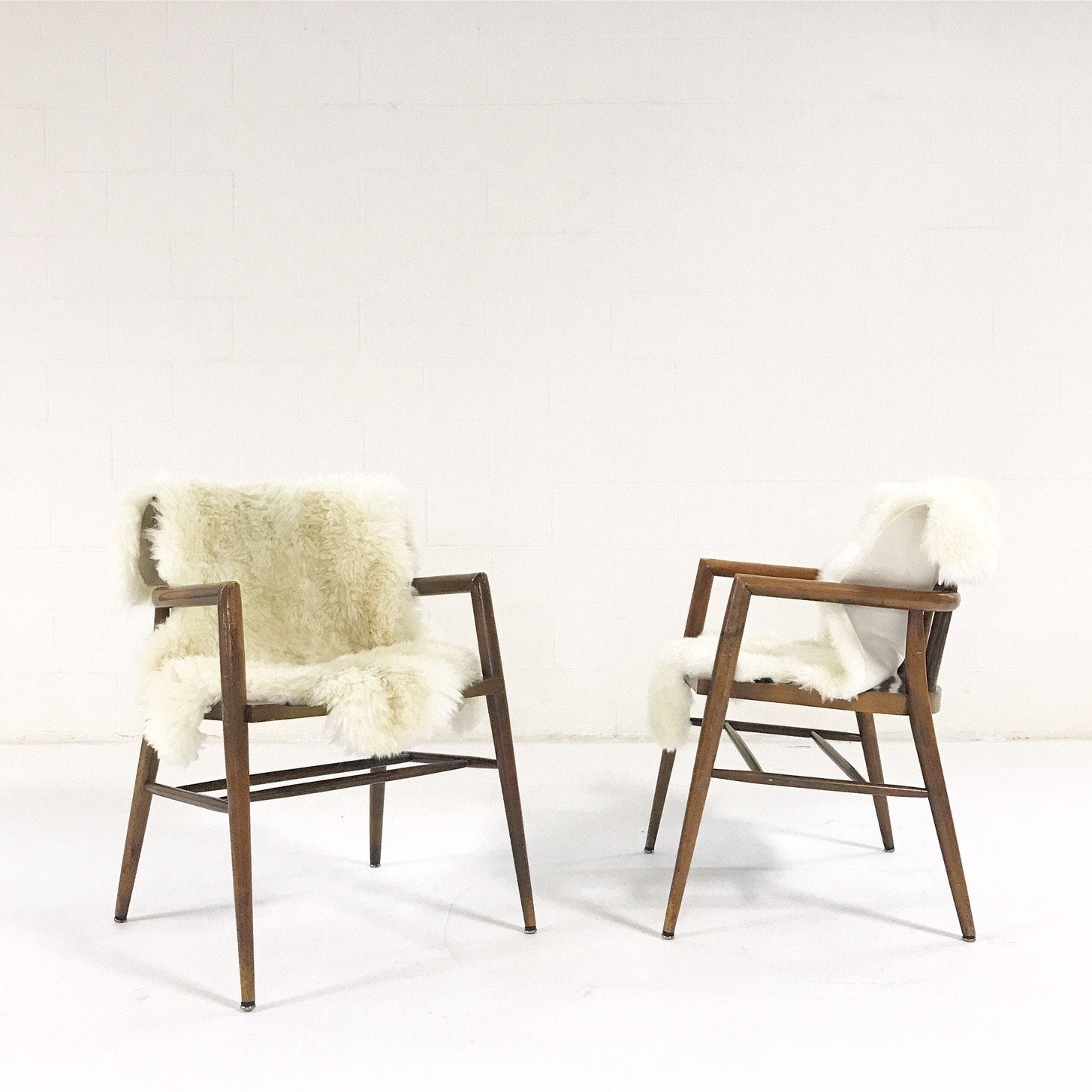 Paul McCobb Captain Chairs with Brazilian Sheepskins