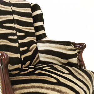 ENGLISH MAHOGANY WINGBACK ARMCHAIR IN Zebra