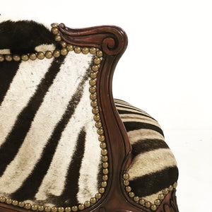 ENGLISH MAHOGANY WINGBACK ARMCHAIR IN Zebra