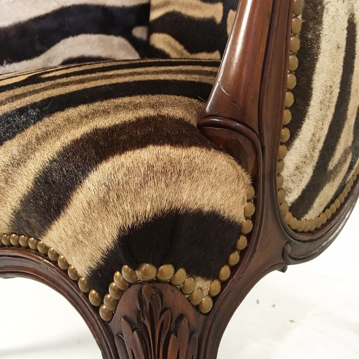ENGLISH MAHOGANY WINGBACK ARMCHAIR IN Zebra