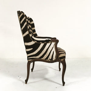 ENGLISH MAHOGANY WINGBACK ARMCHAIR IN Zebra