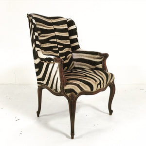 ENGLISH MAHOGANY WINGBACK ARMCHAIR IN Zebra