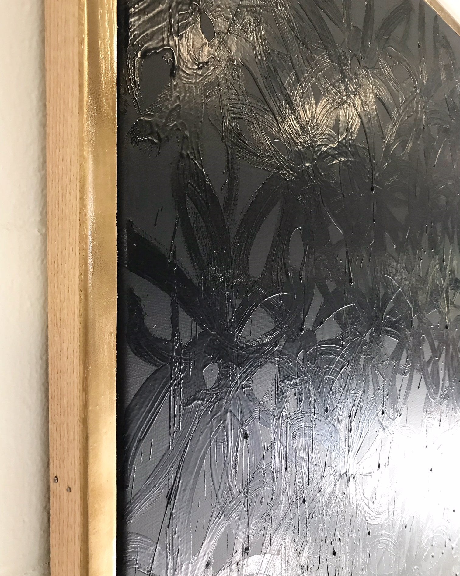 John O'Hara. Daisies, Black on Black. 69x69"