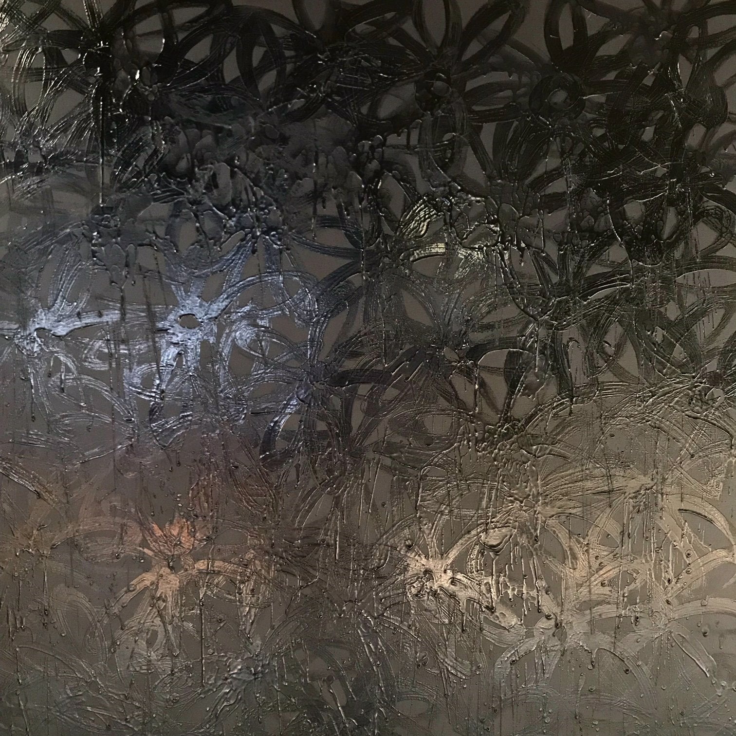John O'Hara. Daisies, Black on Black. 49.5x61.5"