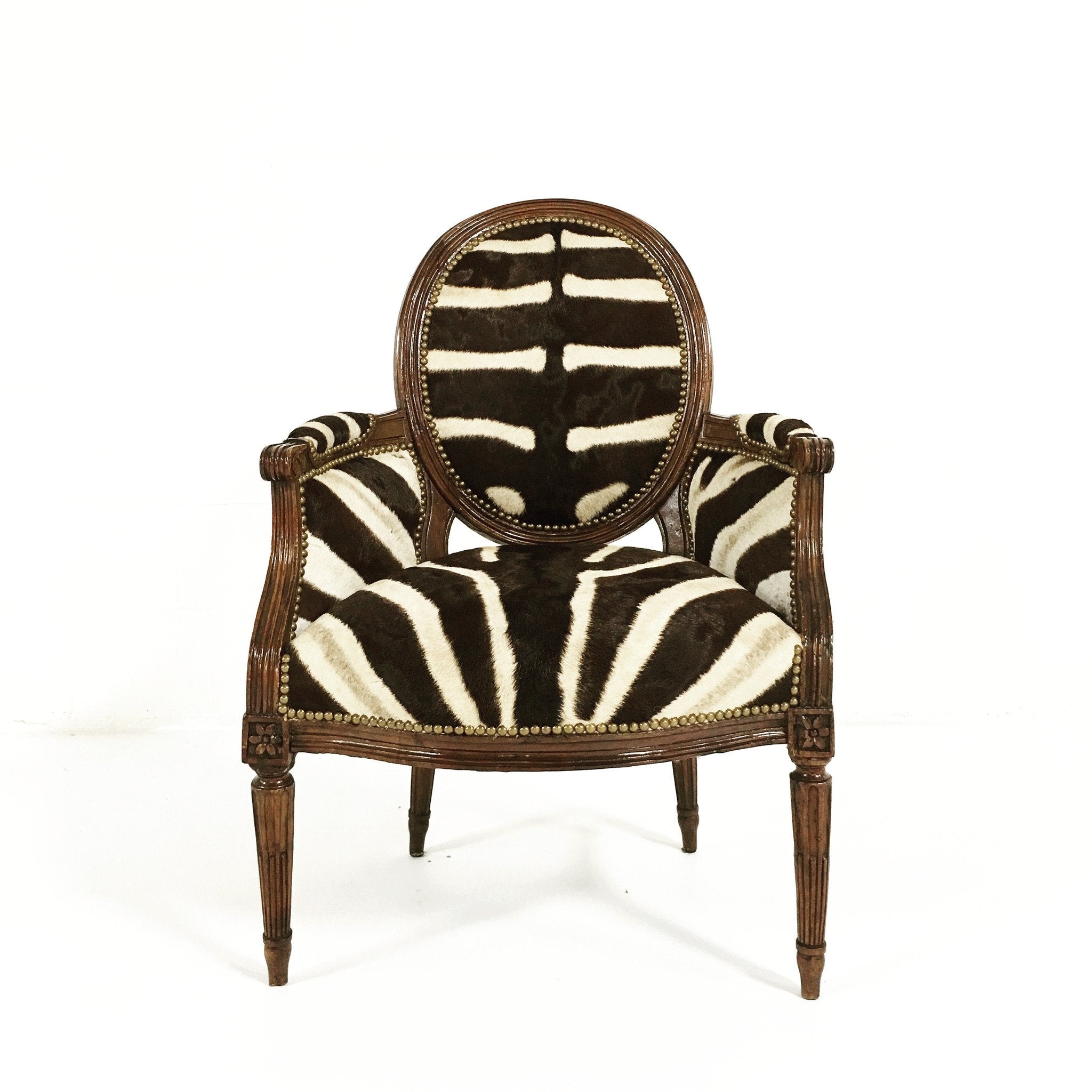 Louis XVI Style Walnut Bergere with Zebra Hide