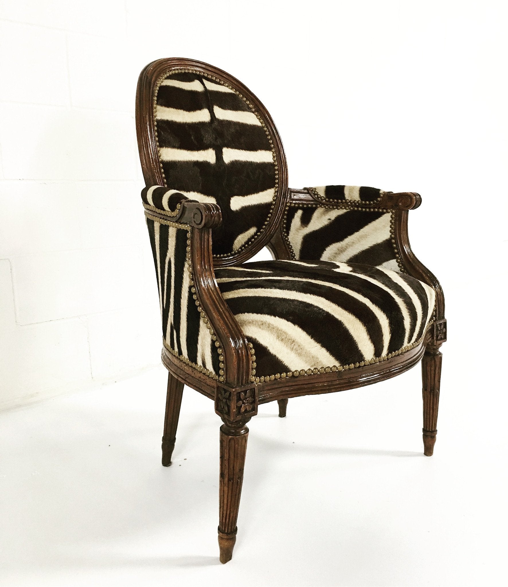 Louis XVI Style Walnut Bergere with Zebra Hide