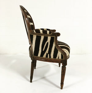 Louis XVI Style Walnut Bergere with Zebra Hide