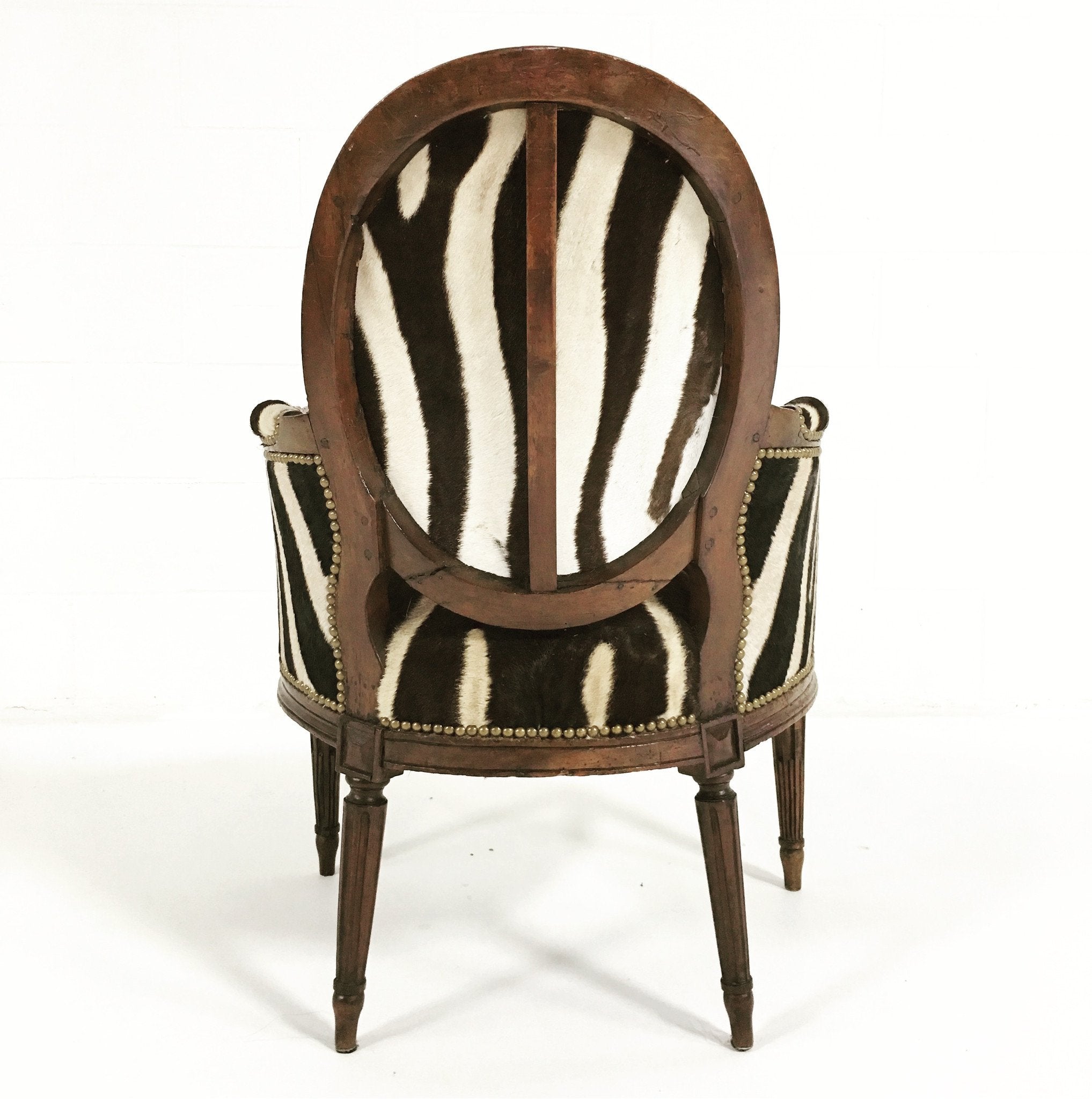 Louis XVI Style Walnut Bergere with Zebra Hide