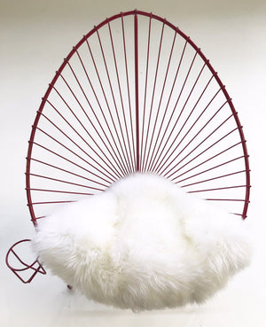 Red Metal Papasan Chairs with Sheepskin Cushions
