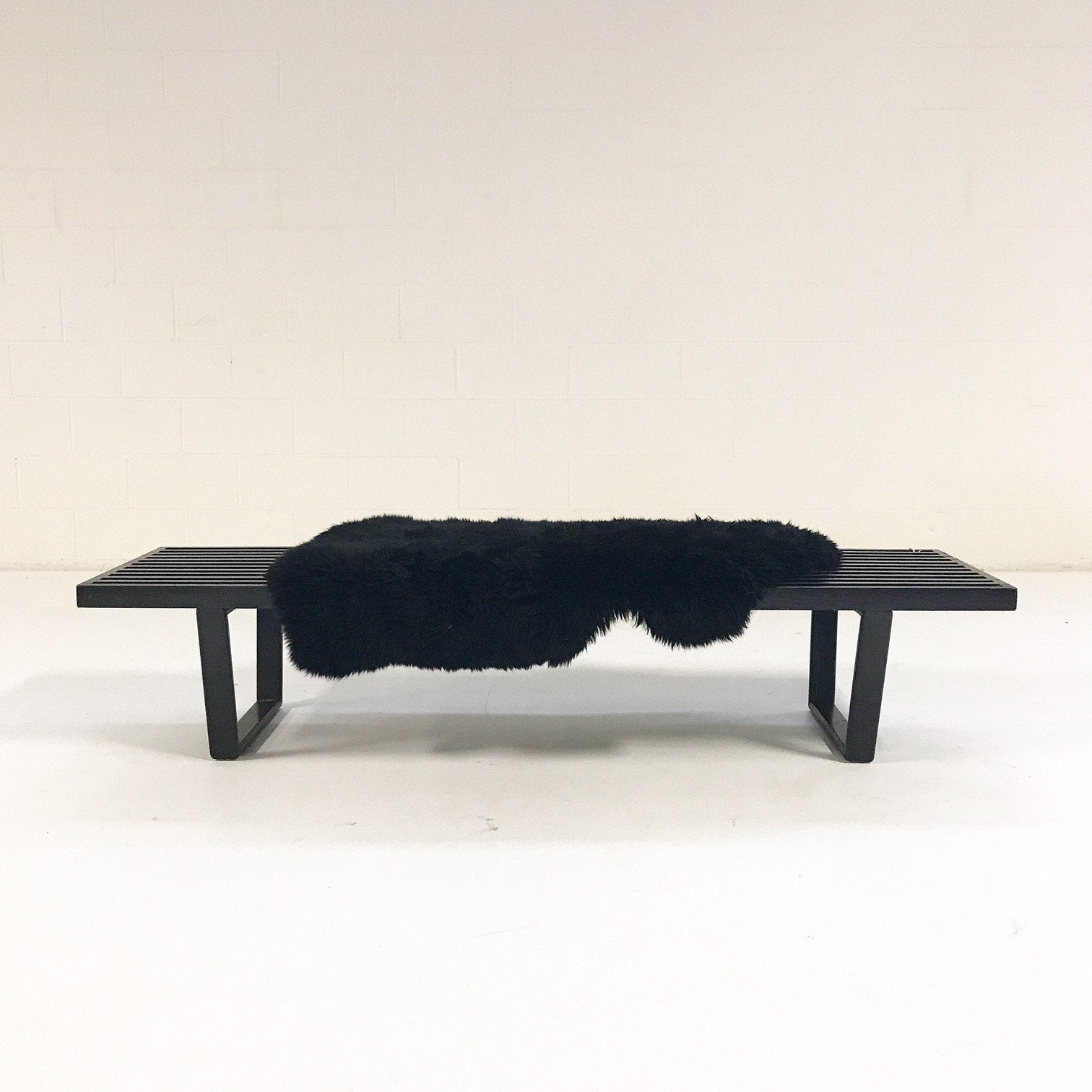 A Model 4692 Platform Bench, George Nelson & Associates for Herman Miller with Brazilian Sheepskin Throw