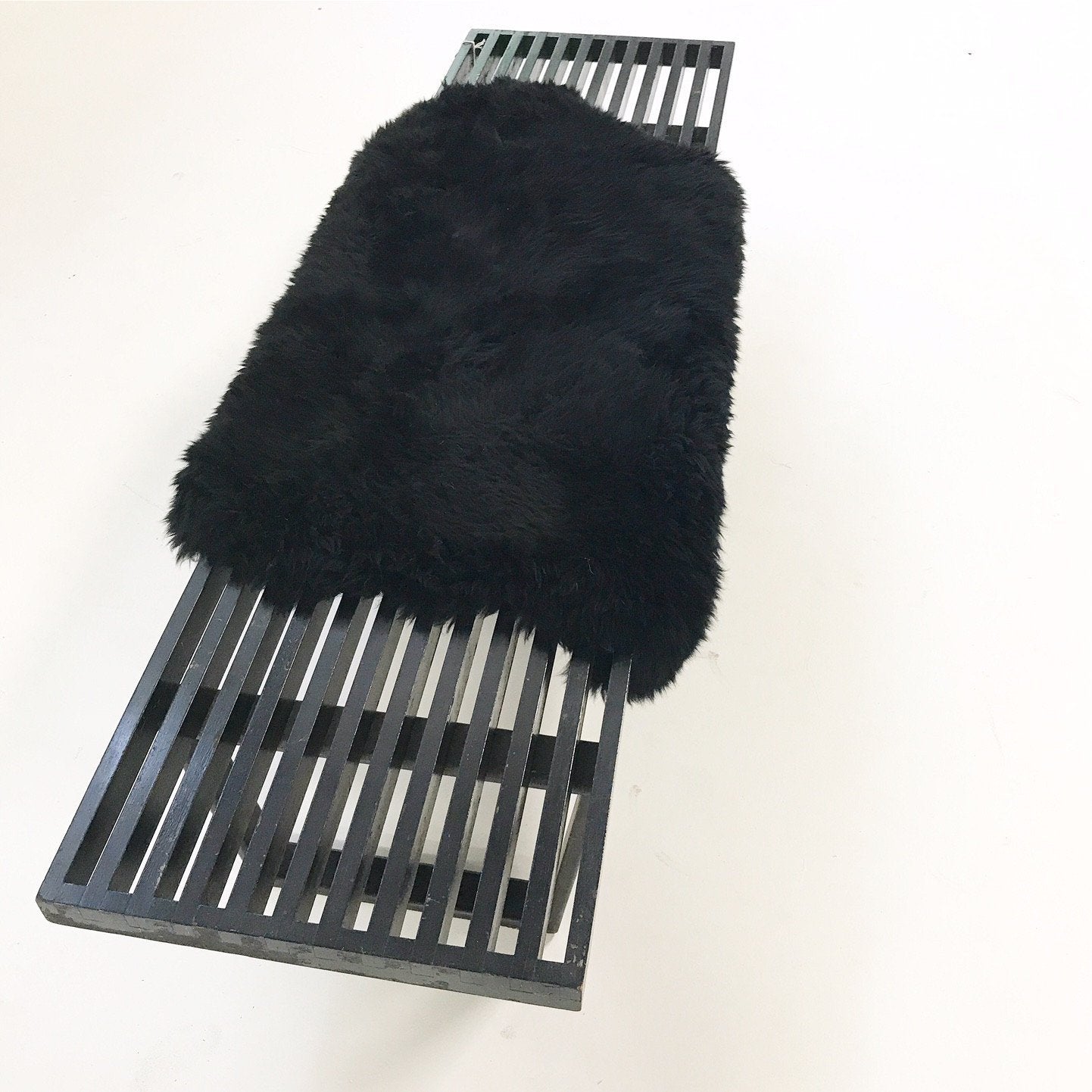 A Model 4692 Platform Bench, George Nelson & Associates for Herman Miller with Brazilian Sheepskin Throw
