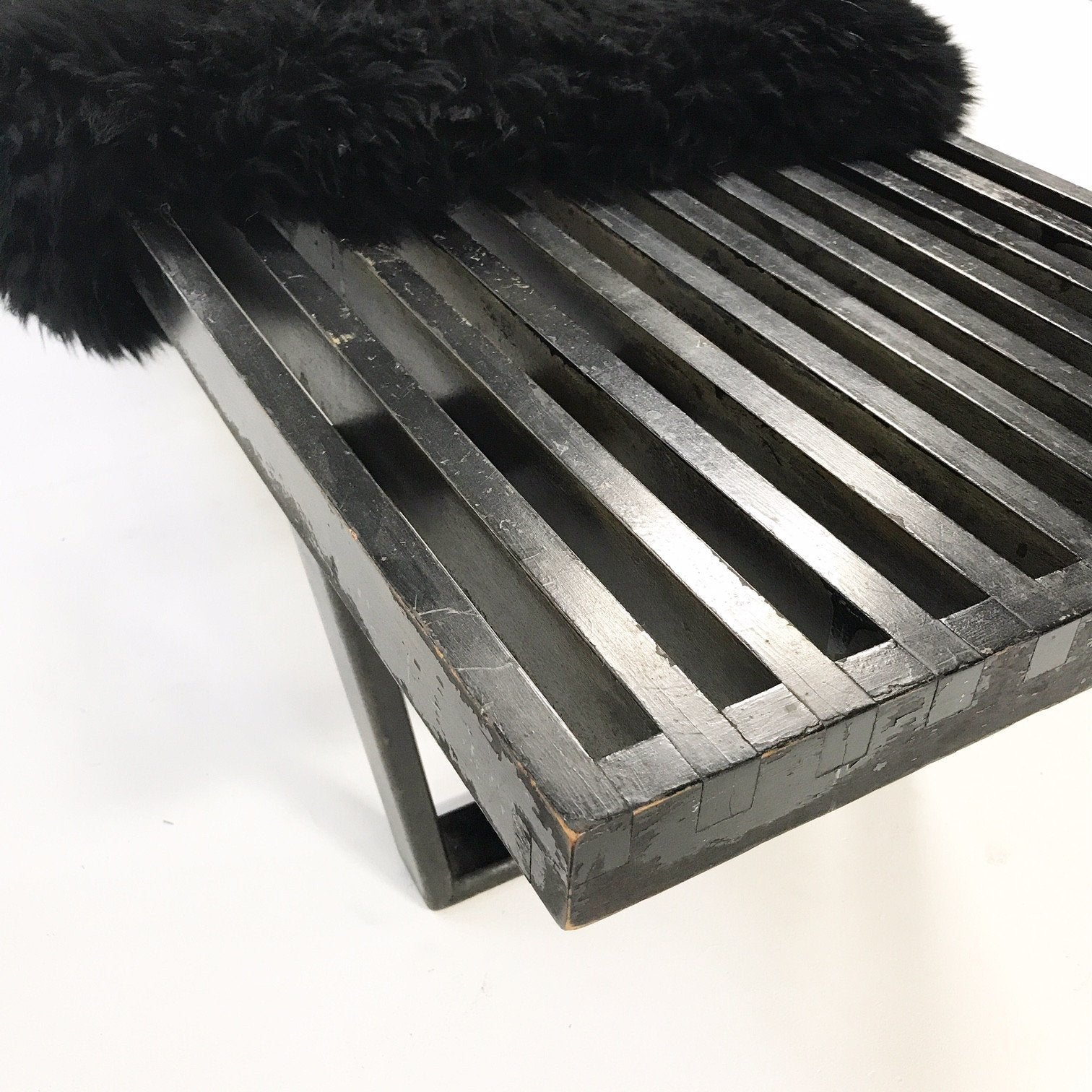 A Model 4692 Platform Bench, George Nelson & Associates for Herman Miller with Brazilian Sheepskin Throw