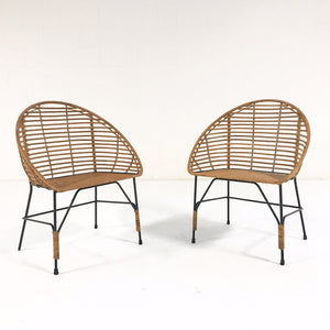 Mid-Century Iron and Rattan Chairs with Brazilian Sheepskins