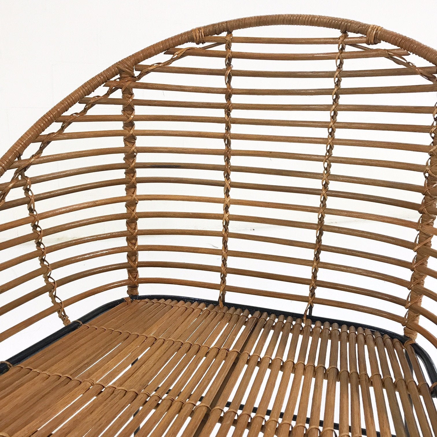 Mid-Century Iron and Rattan Chairs with Brazilian Sheepskins