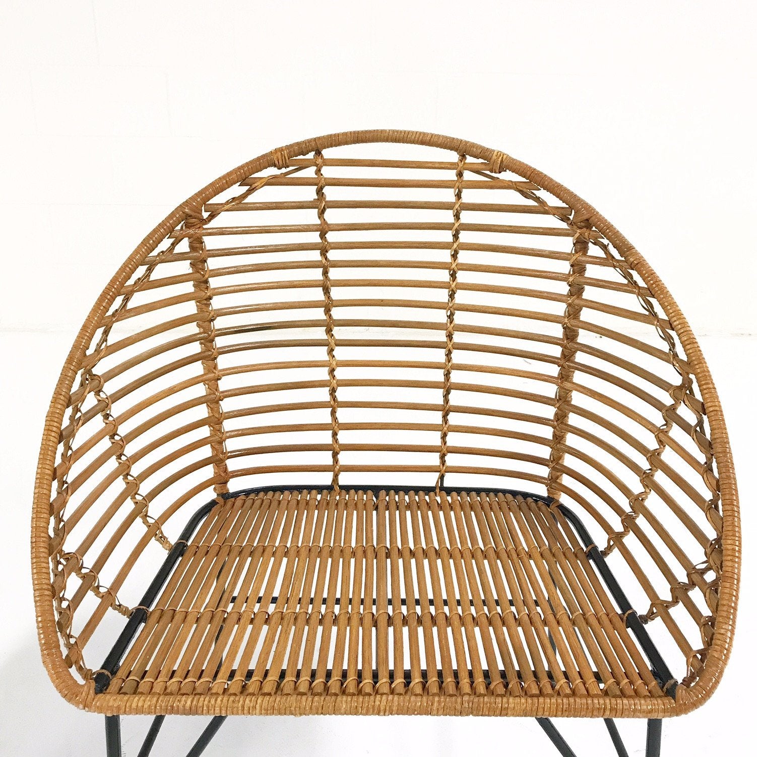Mid-Century Iron and Rattan Chairs with Brazilian Sheepskins