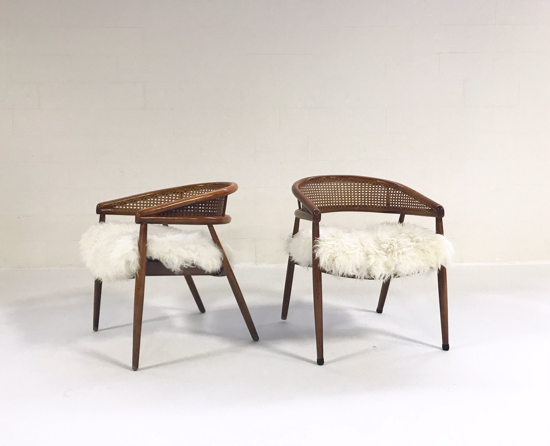 Caned Back Armchairs in Brazilian Sheepskin