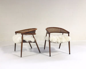 Caned Back Armchairs in Brazilian Sheepskin