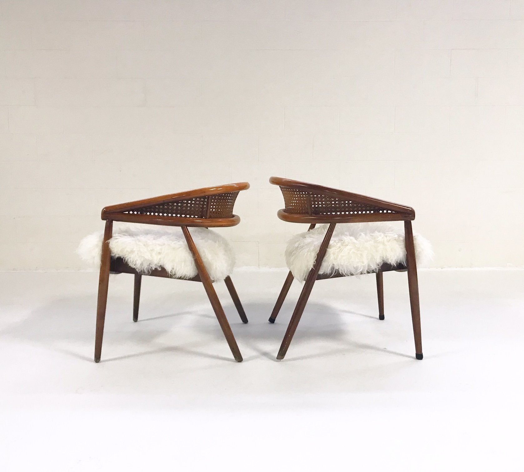 Caned Back Armchairs in Brazilian Sheepskin