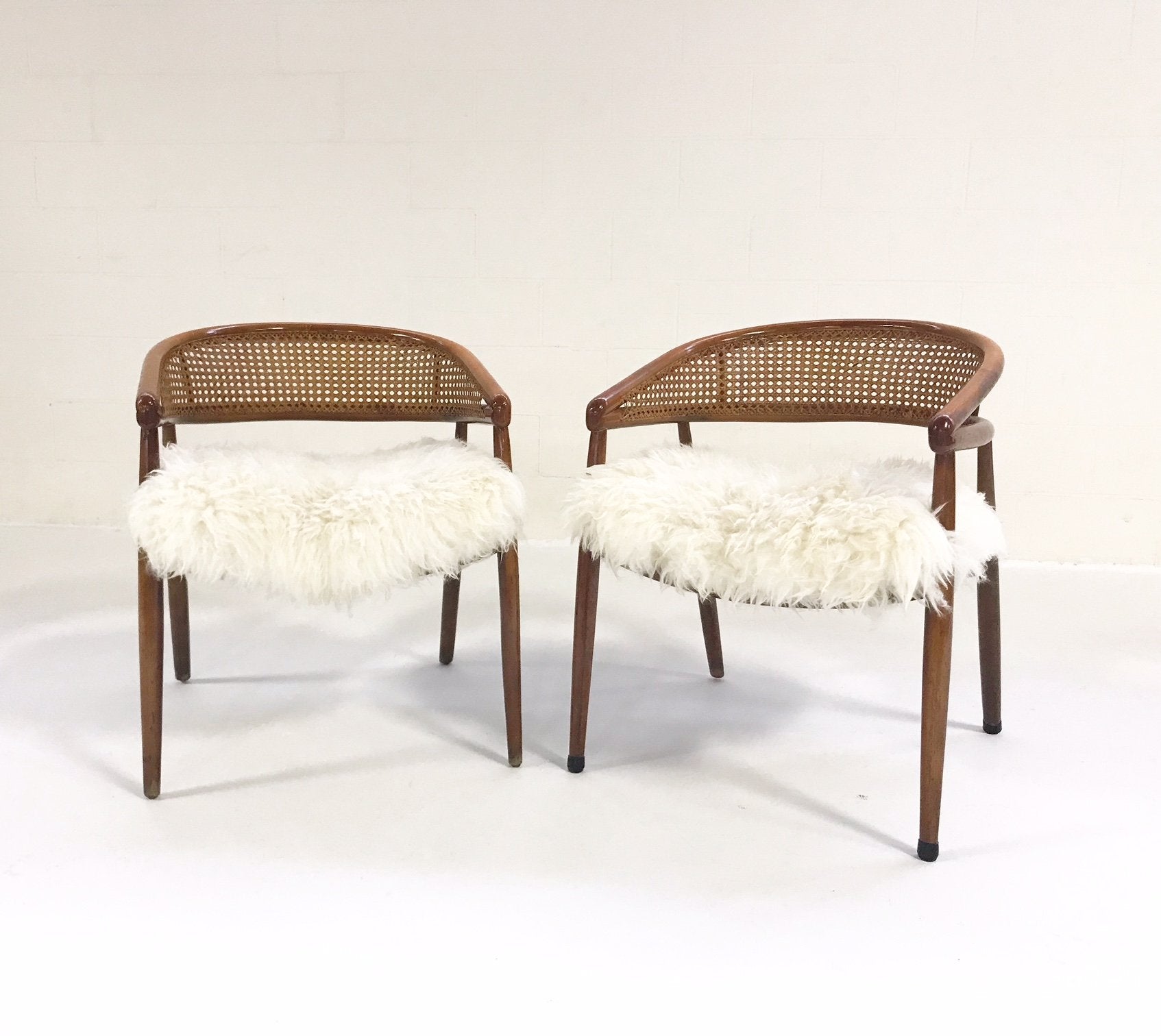 Caned Back Armchairs in Brazilian Sheepskin