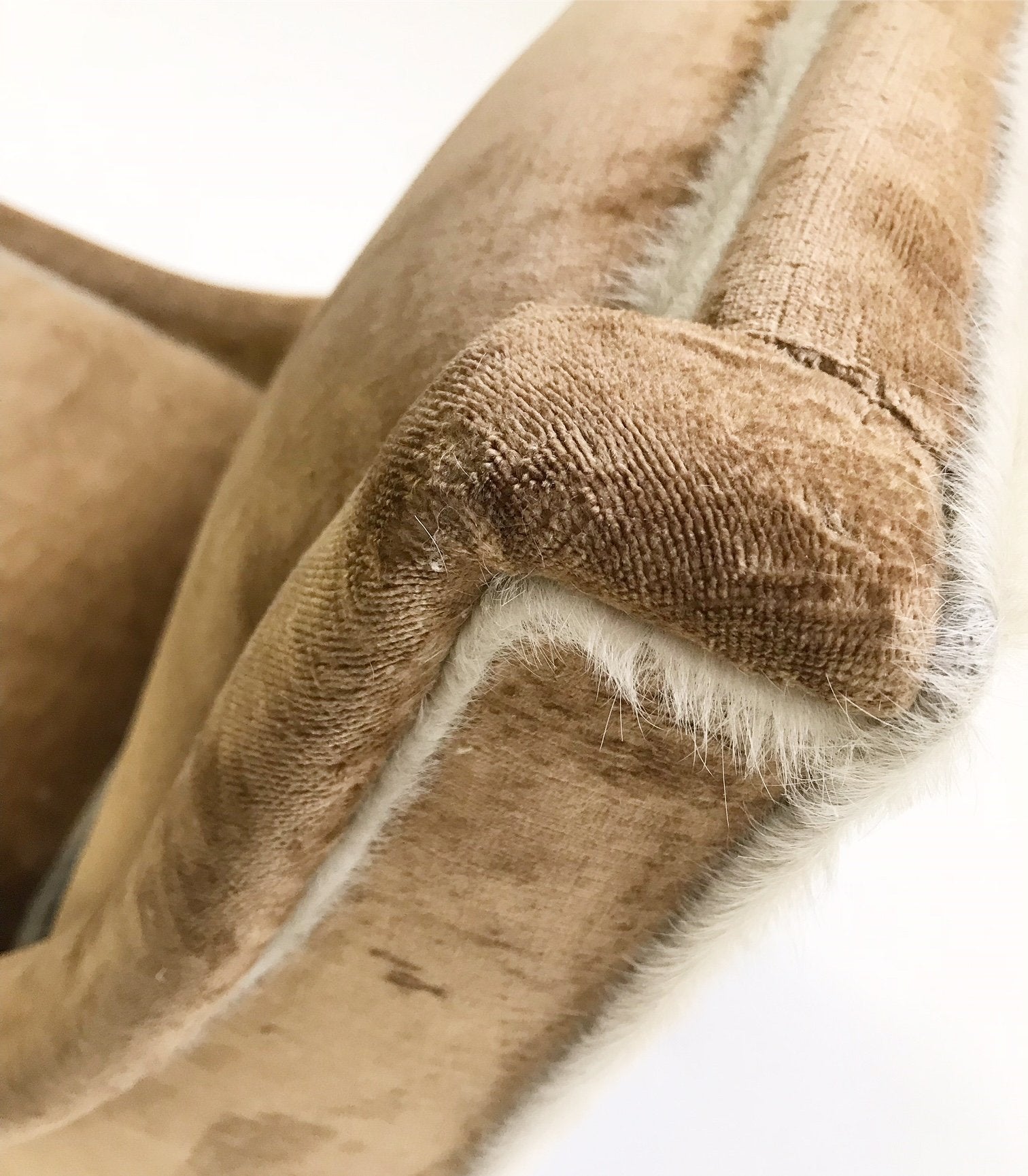 Milo Baughman Lounge Chair and Ottoman in Ralph Lauren Caramel Linen Velvet with Brazilian Cowhide Welting