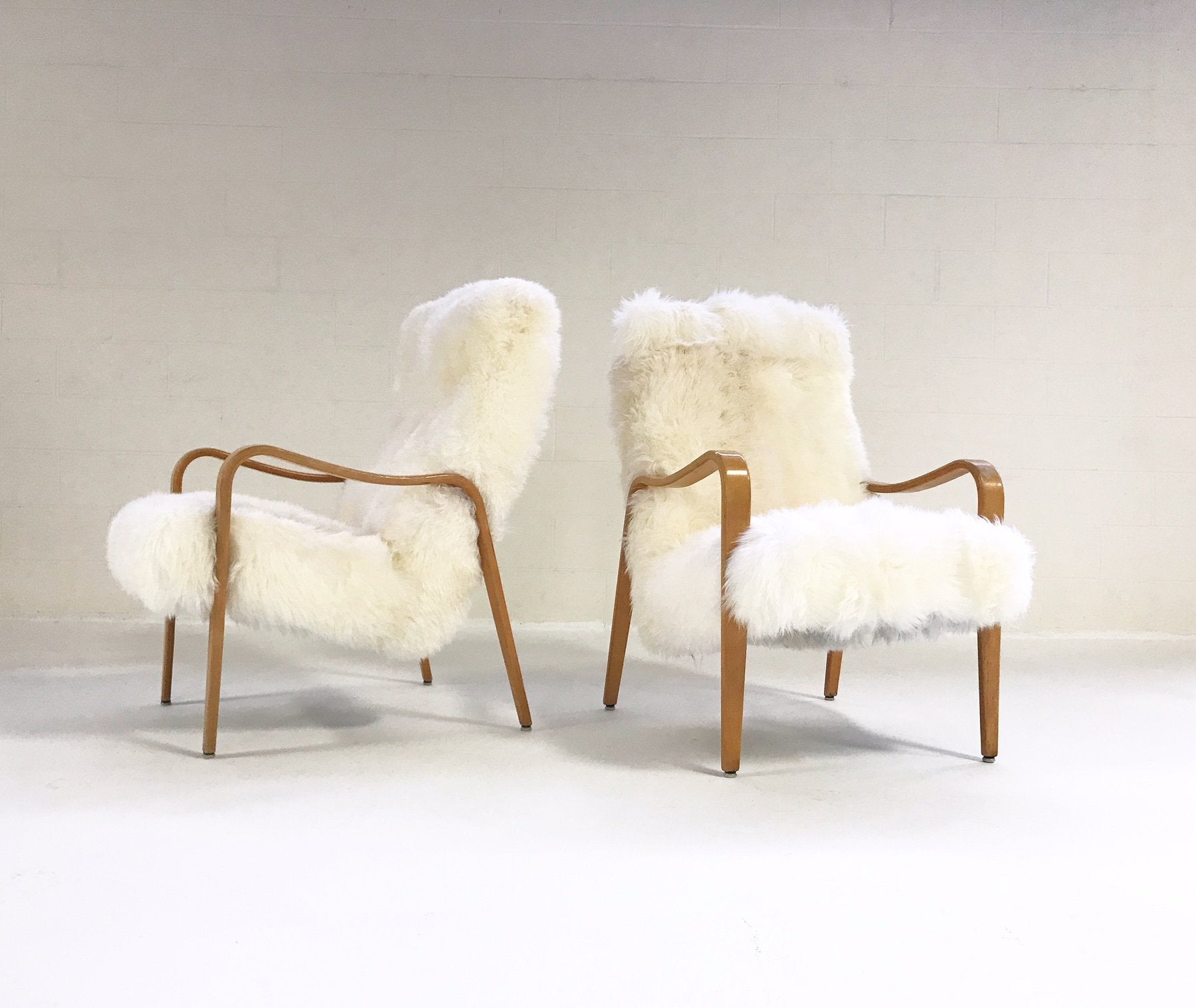 Thonet Bentwood Lounge Chairs in New Zealand Sheepskin