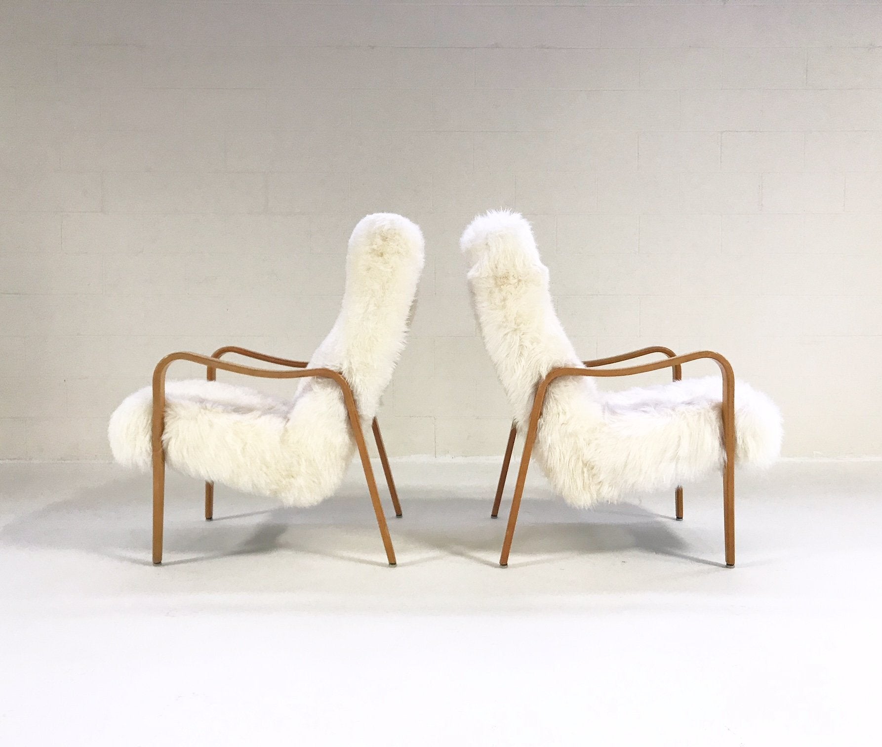Thonet Bentwood Lounge Chairs in New Zealand Sheepskin