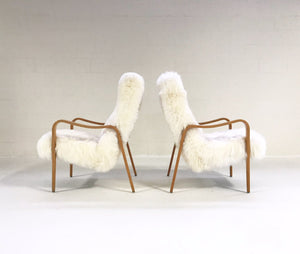 Thonet Bentwood Lounge Chairs in New Zealand Sheepskin