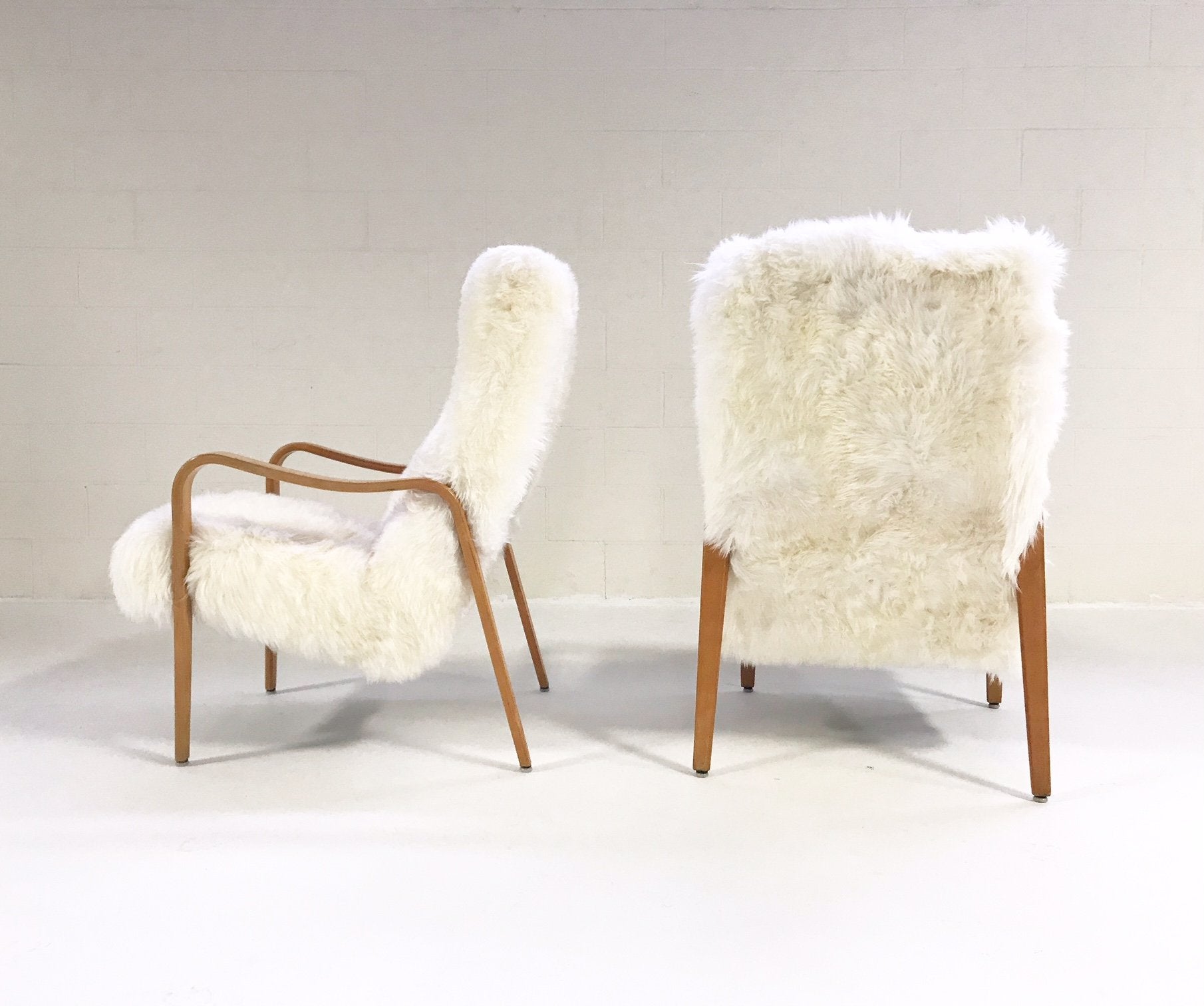 Thonet Bentwood Lounge Chairs in New Zealand Sheepskin