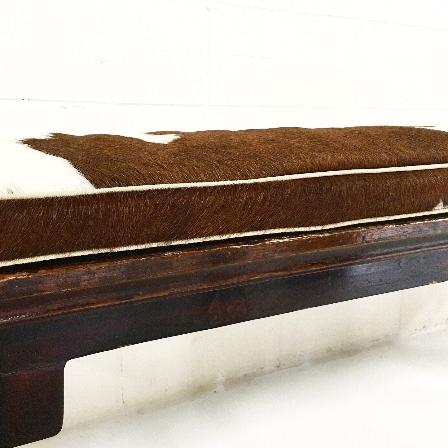 Chinese Altar Bench with Brazilian Cowhide Cushion