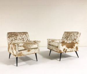 Paul McCobb Lounge Chairs in Palomino and White Cowhide