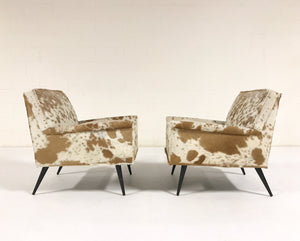 Paul McCobb Lounge Chairs in Palomino and White Cowhide